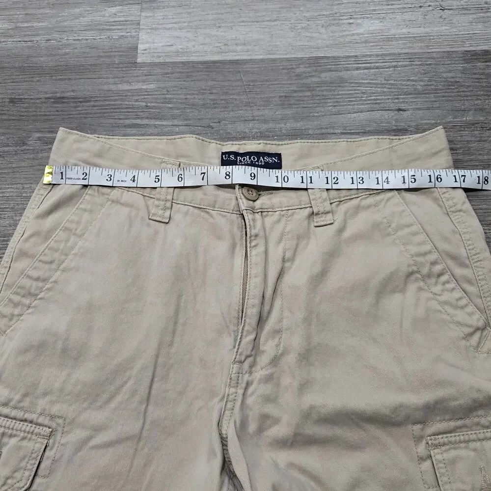 US Polo Assn. Tan Cargo Shorts Men Size 32 100% Cotton Dress Short Slacks